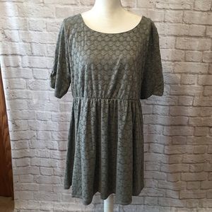 Grey Elbow Sleeve Eyelet Dress